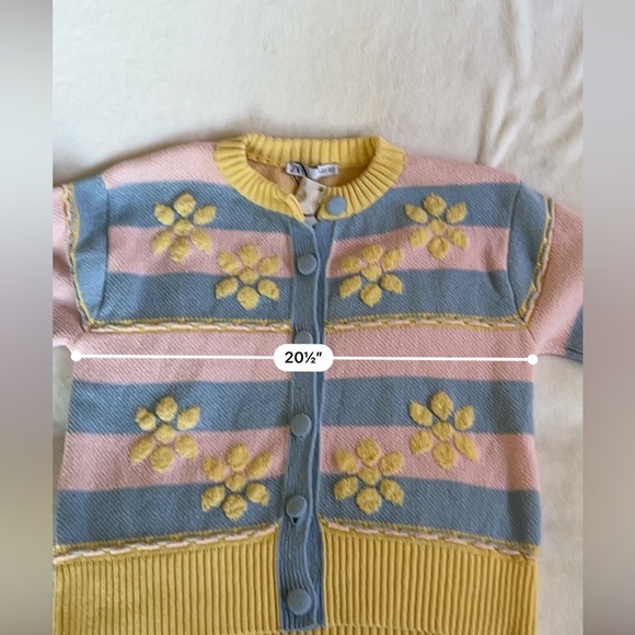 Zara Floral Jacquard Knit Cardigan Pastel Blue Yellow Size S NWT Rare - Picture 6 of 14